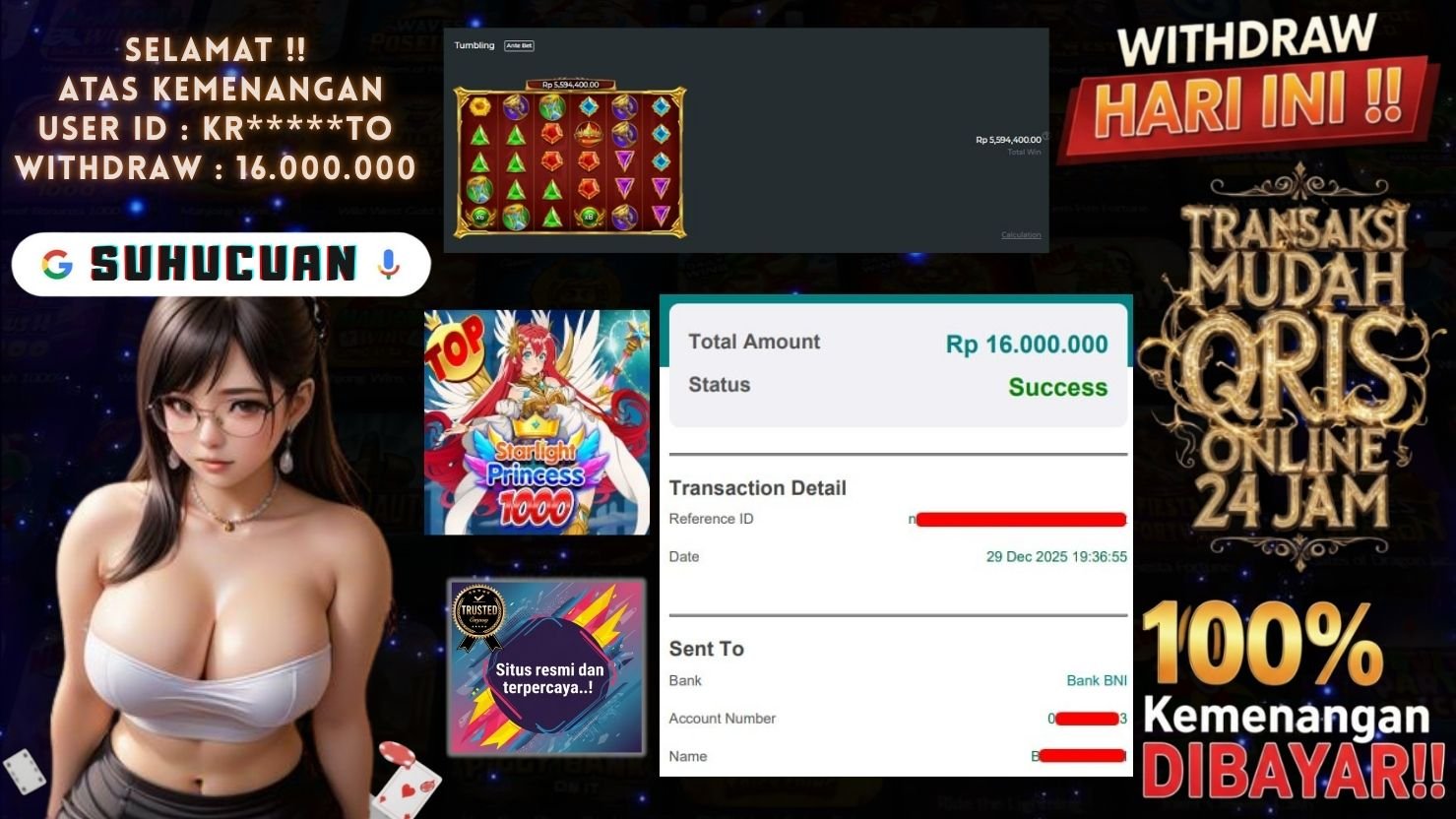SUHUCUAN JACKPOT SLOT STARLIGHT PRINCESS 1000